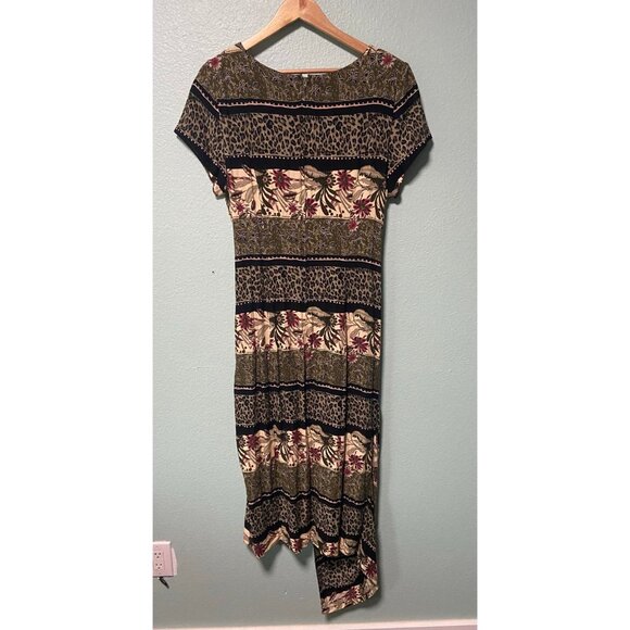 Vintage Jessica Howard Women's Brown Cheetah Print Midi Wrap Dress Size 6 - Picture 2 of 7